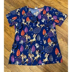 DisneyScrub Blue Bambi, Flower and Thumper with Pockets Sz XS